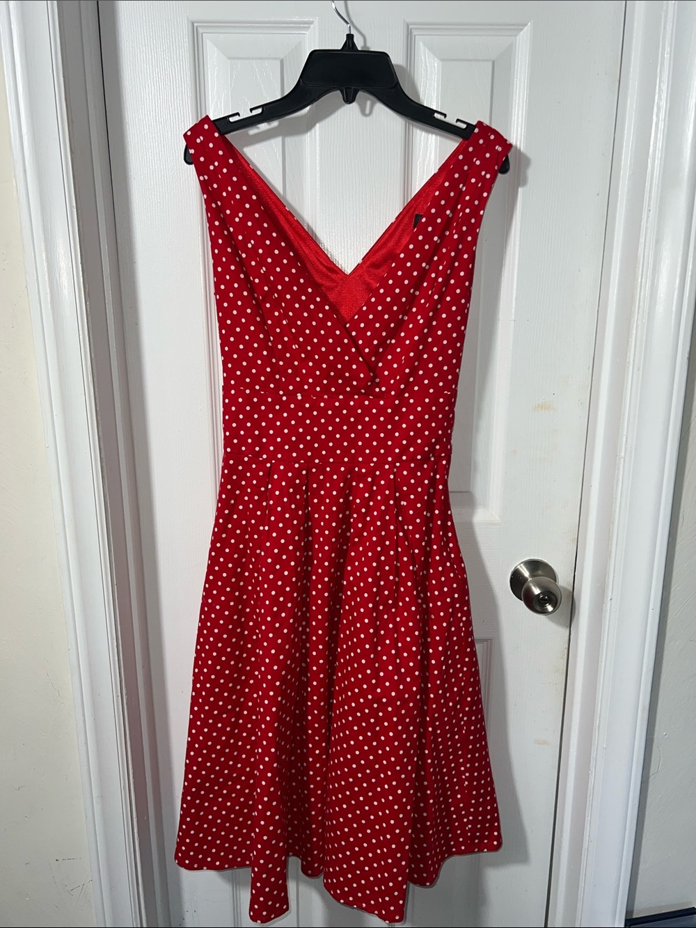 Red Polka Dot Sleeveless V-Neck Dress Small